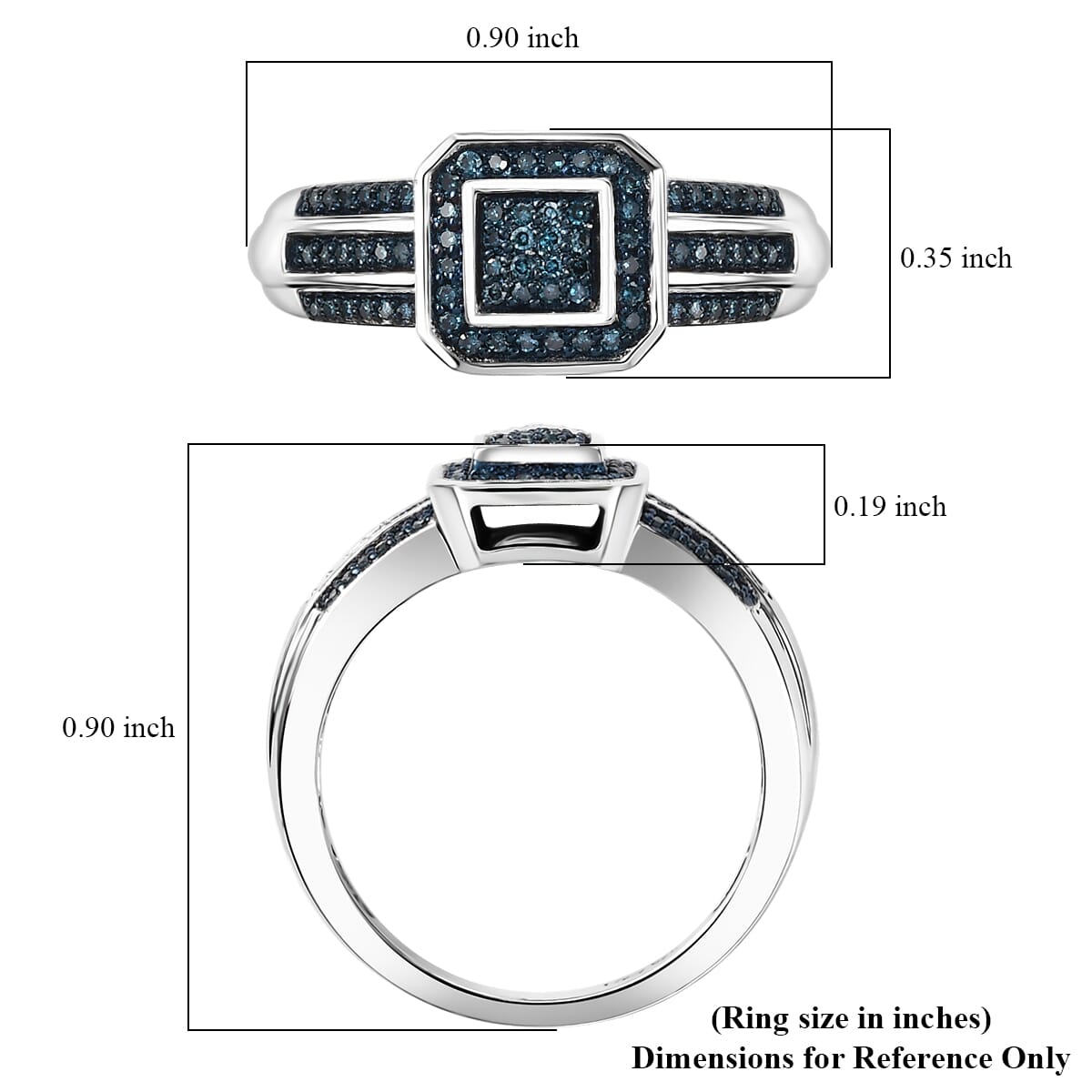 Blue Diamond 0.25 ctw Ring in Rhodium Over Sterling Silver (Size 8.0) image number 5