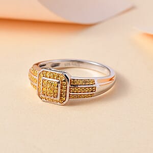 D'Joy Yellow Diamond 0.25 ctw Ring in Rhodium Over Sterling Silver (Size 10.0)