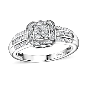 D'Joy Diamond 0.25 ctw Halo Ring in Rhodium Over Sterling Silver (Size 8.0)