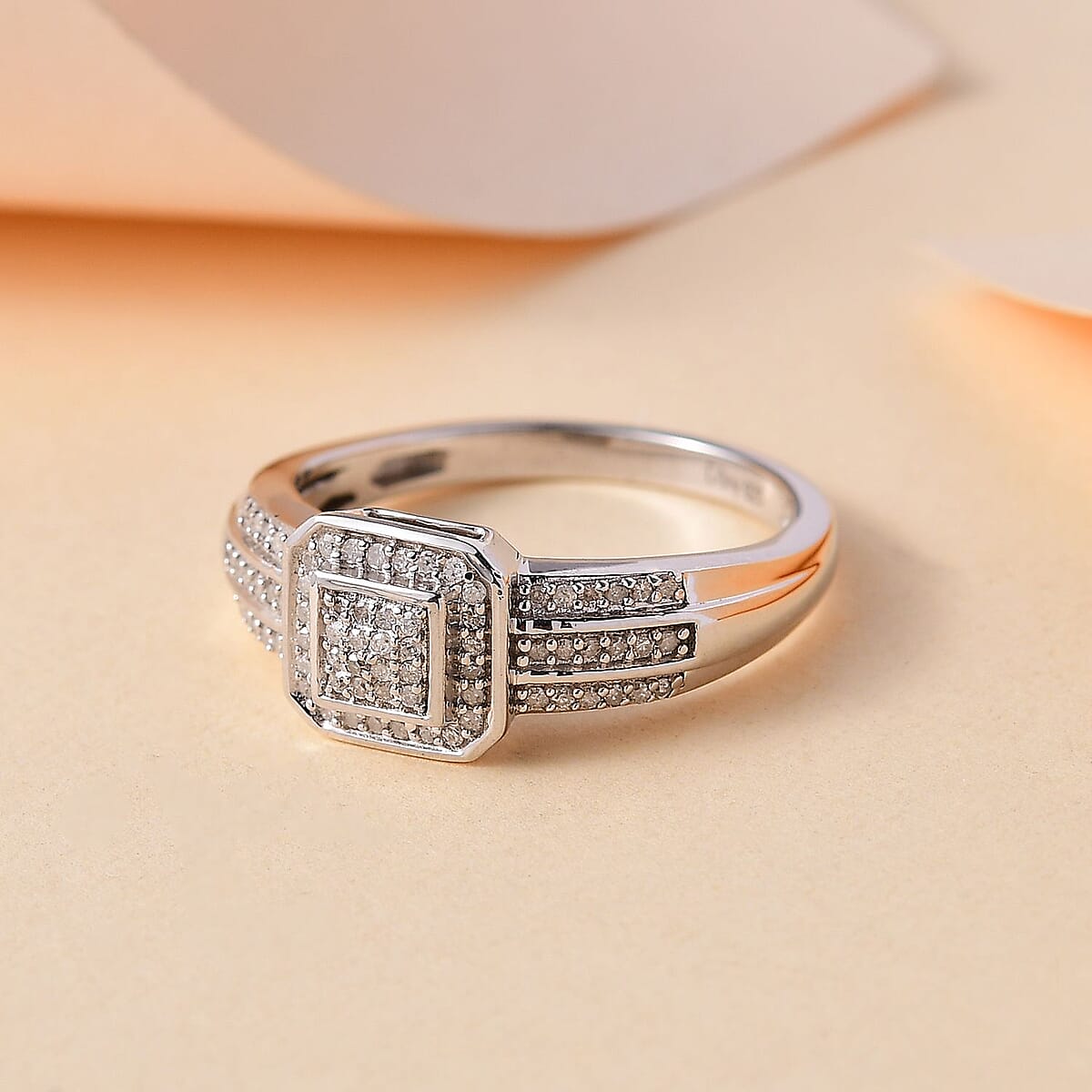 D'Joy Diamond 0.25 ctw Halo Ring in Rhodium Over Sterling Silver (Size 8.0) image number 1
