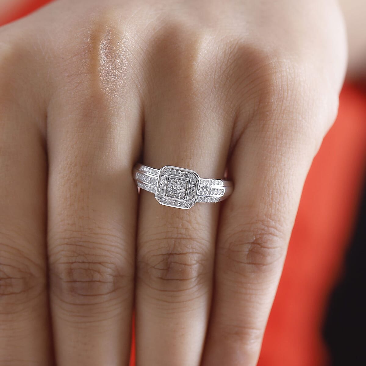 D'Joy Diamond 0.25 ctw Halo Ring in Rhodium Over Sterling Silver (Size 8.0) image number 2