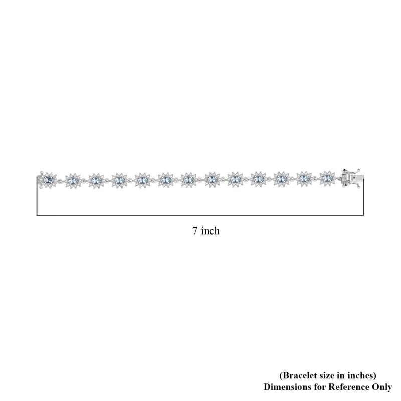D'Joy Santa Maria Aquamarine and Moissanite 5.80 ctw Sunburst Bracelet in Rhodium Over Sterling Silver (6.50 In)
