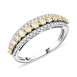 Natural Yellow and White Diamond I2-I3 0.75 ctw Band Ring in 14K White Gold (Size 9.0)