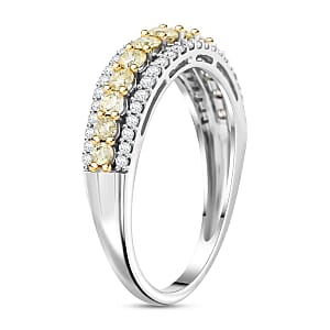 Natural Yellow and White Diamond I2-I3 0.75 ctw Band Ring in 14K White Gold (Size 9.0)