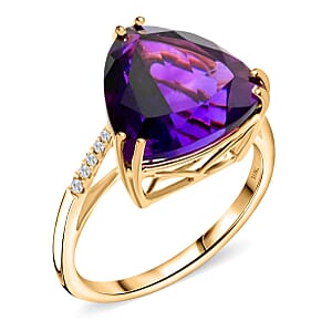 Luxoro AAA Moroccan Amethyst and G-H I2 Diamond 6.00 ctw Ring in 10K Yellow Gold (Size 5.0) 
