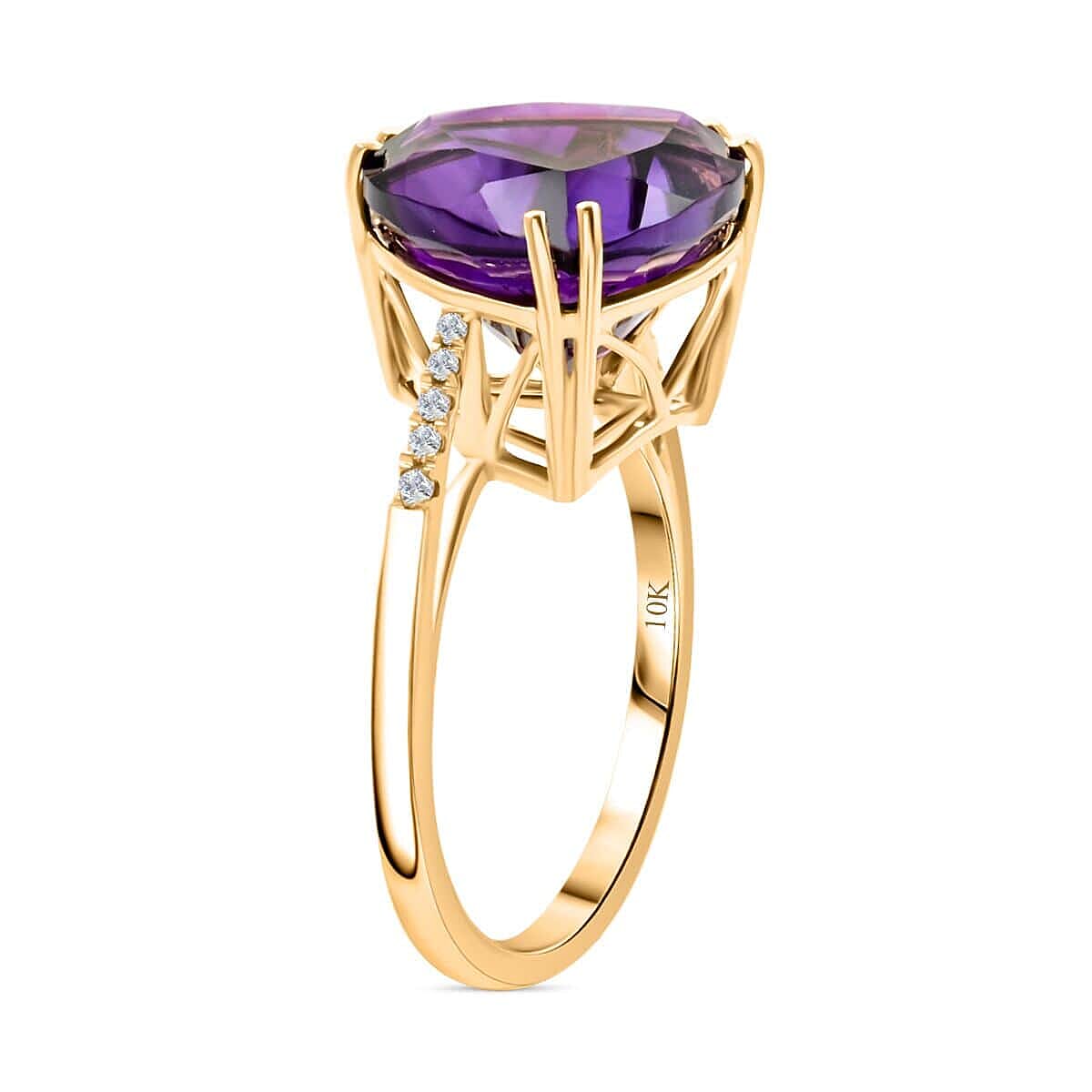 Luxoro AAA Moroccan Amethyst and G-H I2 Diamond 6.00 ctw Ring in 10K Yellow Gold (Size 5.0)  image number 3