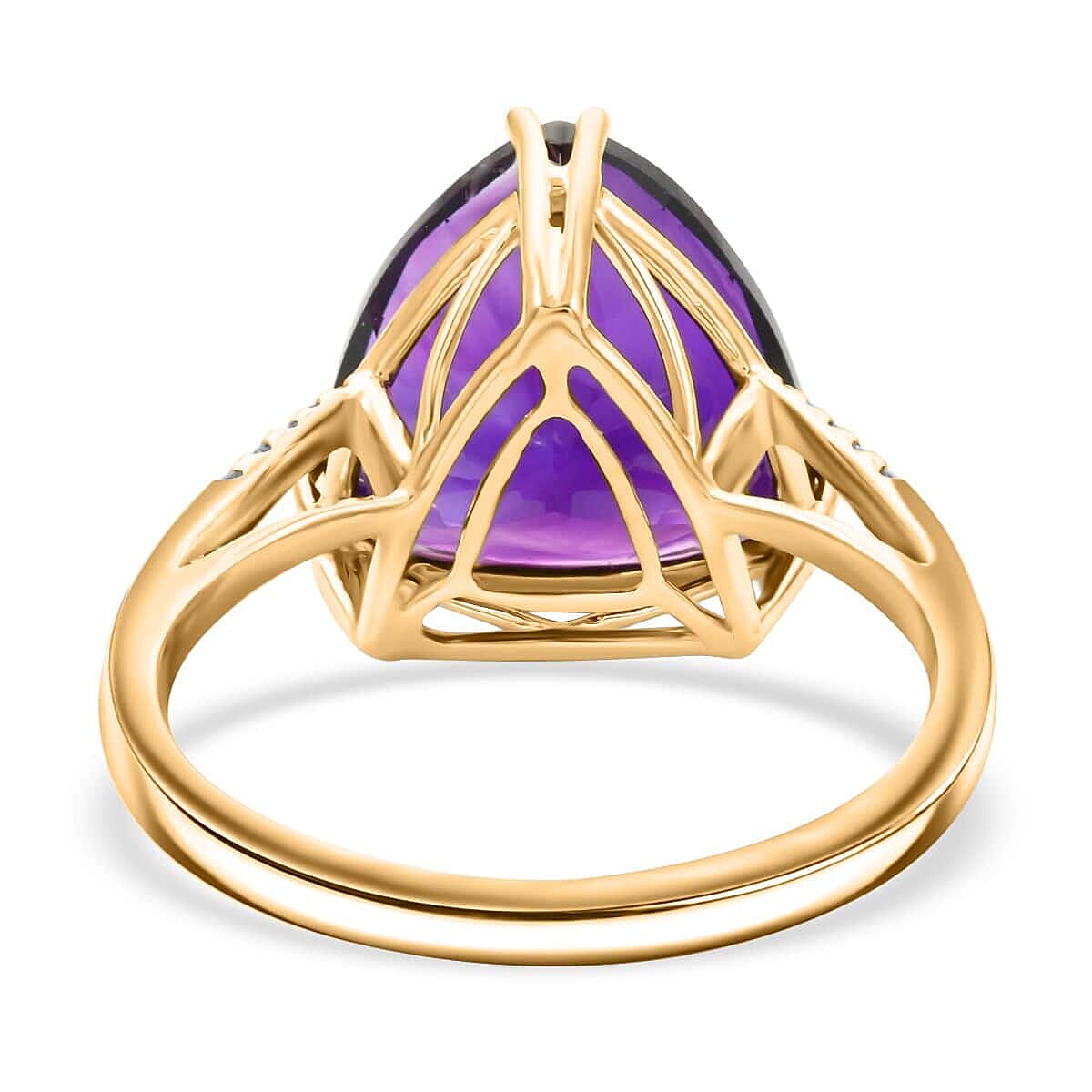 Luxoro AAA Moroccan Amethyst and G-H I2 Diamond 6.00 ctw Ring in 10K Yellow Gold (Size 5.0)  image number 4
