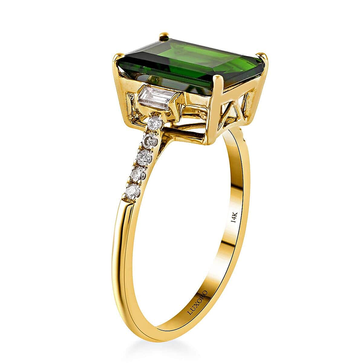 Certified & Appraised Luxoro AAA Chrome Diopside and G-H I1 Diamond 3.65 ctw Ring in 14K Yellow Gold (Size 7.5) image number 2