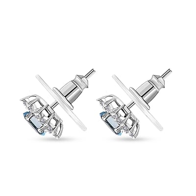 Santa Maria Aquamarine and Moissanite 0.85 ctw Sunburst Earrings in Rhodium Over Sterling Silver