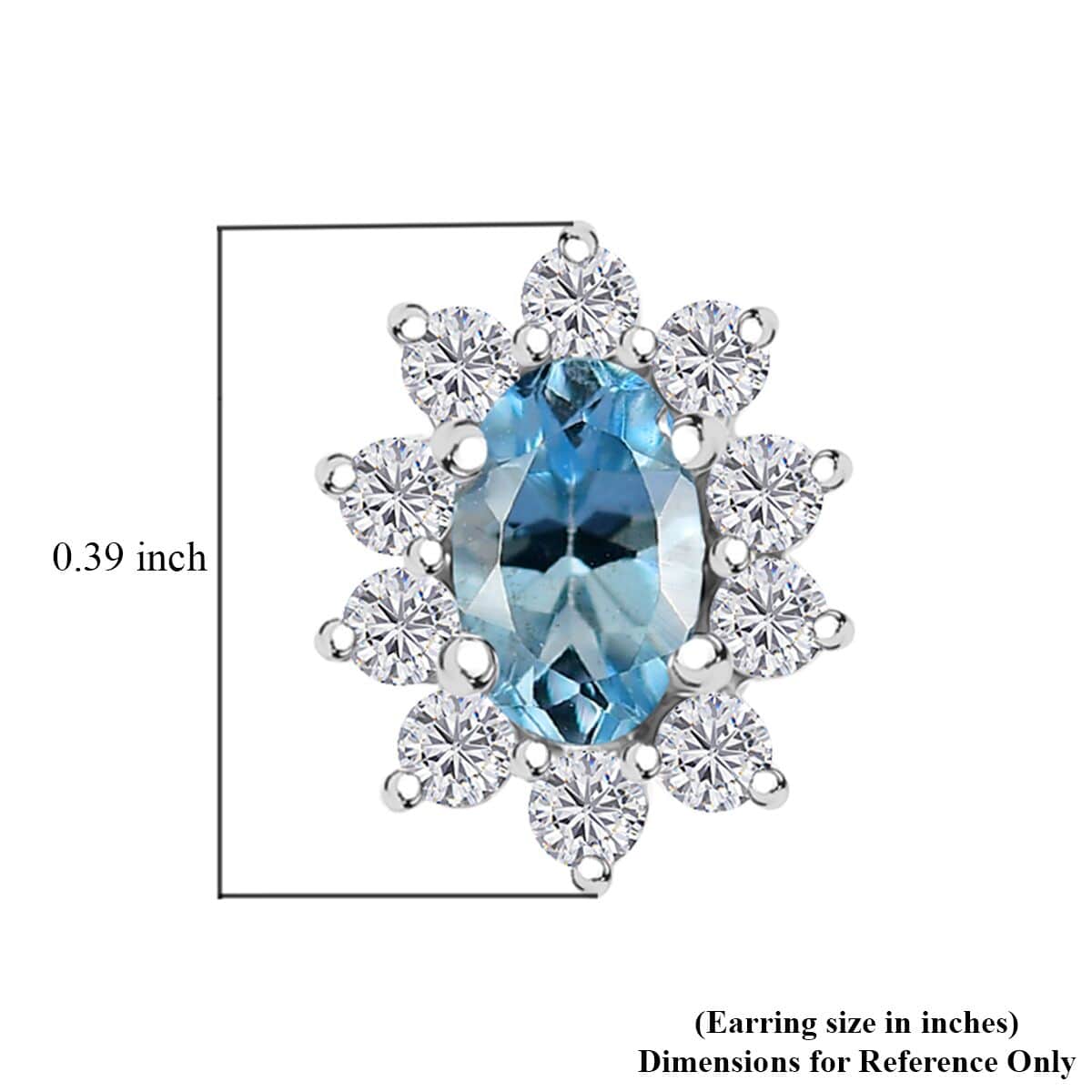 Santa Maria Aquamarine and Moissanite 0.85 ctw Sunburst Earrings in Rhodium Over Sterling Silver image number 4