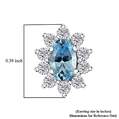 Santa Maria Aquamarine and Moissanite 0.85 ctw Sunburst Earrings in Rhodium Over Sterling Silver