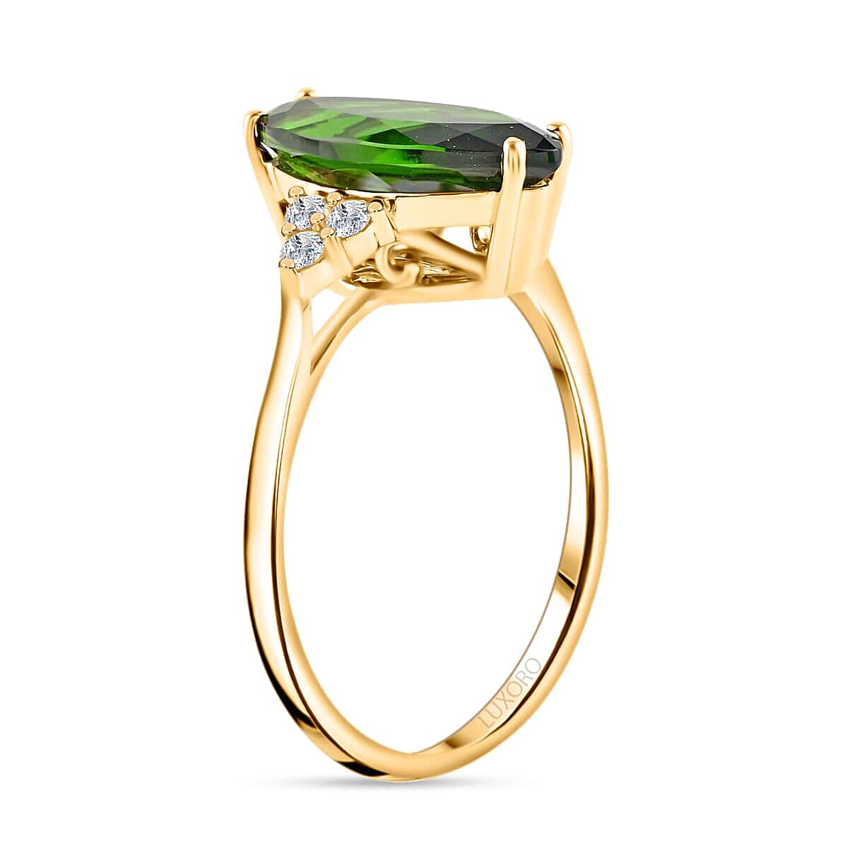 Certified & Appraised Luxoro AAA Chrome Diopside and G-H I1 Diamond 2.80 ctw Ring in 14K Yellow Gold (Size 8.5) image number 2