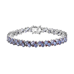 Tanzanite and Anthill Garnet 10.90 ctw Natural Blooming Bracelet in Rhodium Over Sterling Silver (7.25 In)