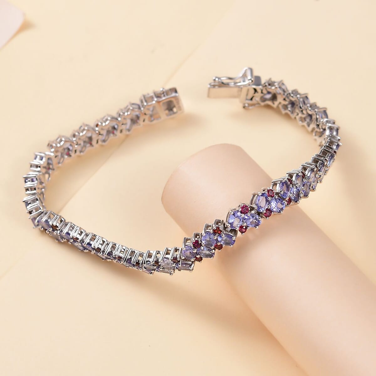 Tanzanite and Anthill Garnet 10.90 ctw Natural Blooming Bracelet in Rhodium Over Sterling Silver (7.25 In) image number 1