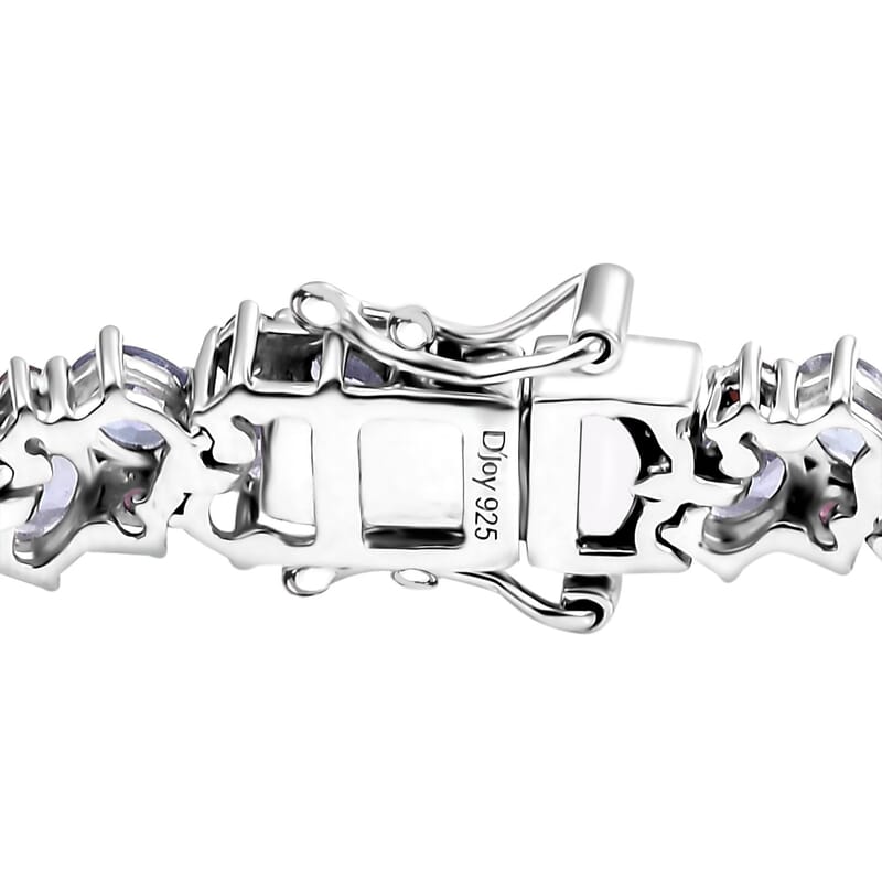 D'Joy Tanzanite and Anthill Garnet 10.90 ctw Natural Blooming Bracelet in Rhodium Over Sterling Silver (7.25 In)