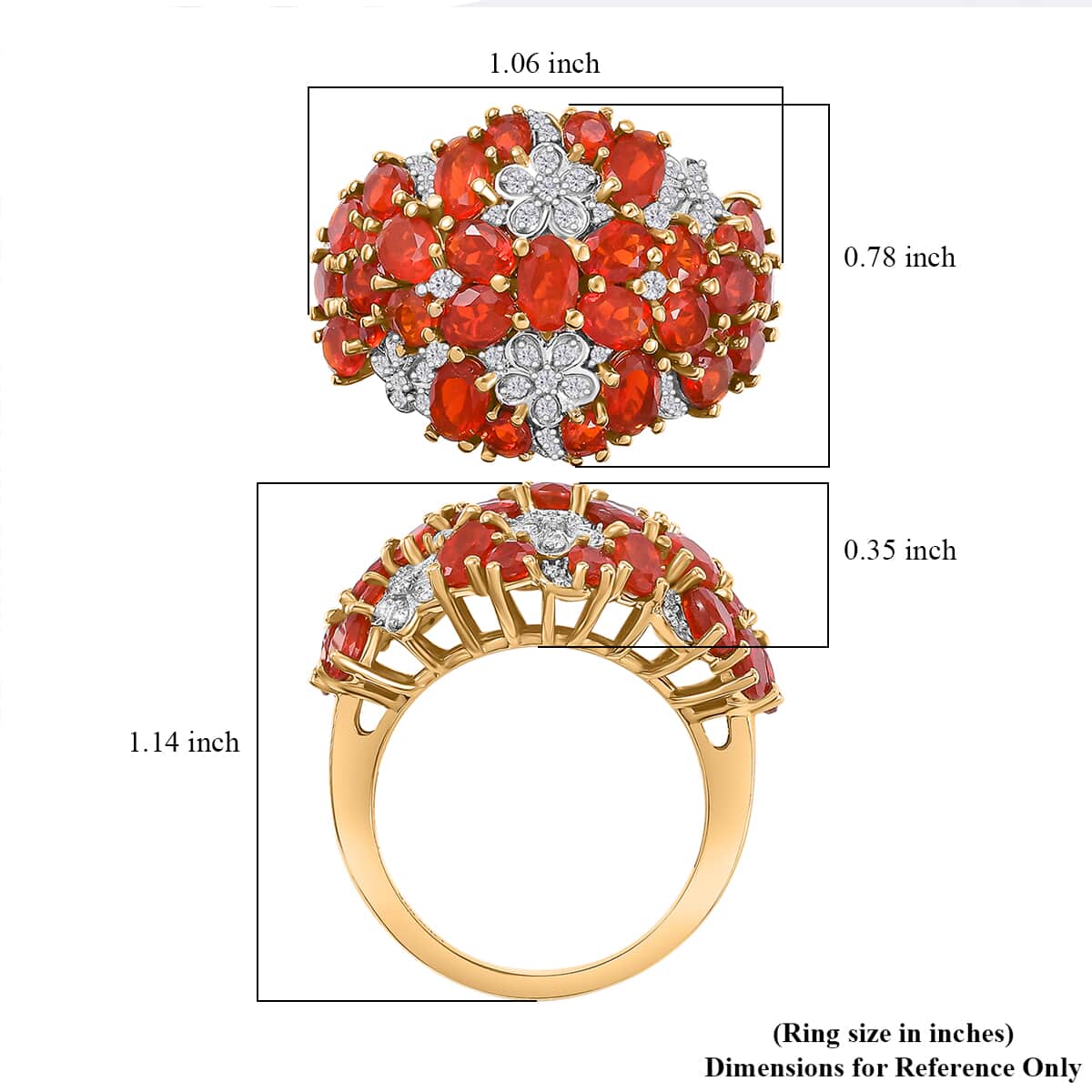 Mexican Cherry Fire Opal and Moissanite 3.30 ctw Flower Ring in 18K Vermeil Yellow Gold Over Sterling Silver image number 5