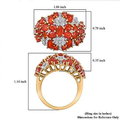 Mexican Cherry Fire Opal and Moissanite 3.30 ctw Bunch of Flower Ring in 18K Vermeil Yellow Gold Over Sterling Silver (Size 10.0)