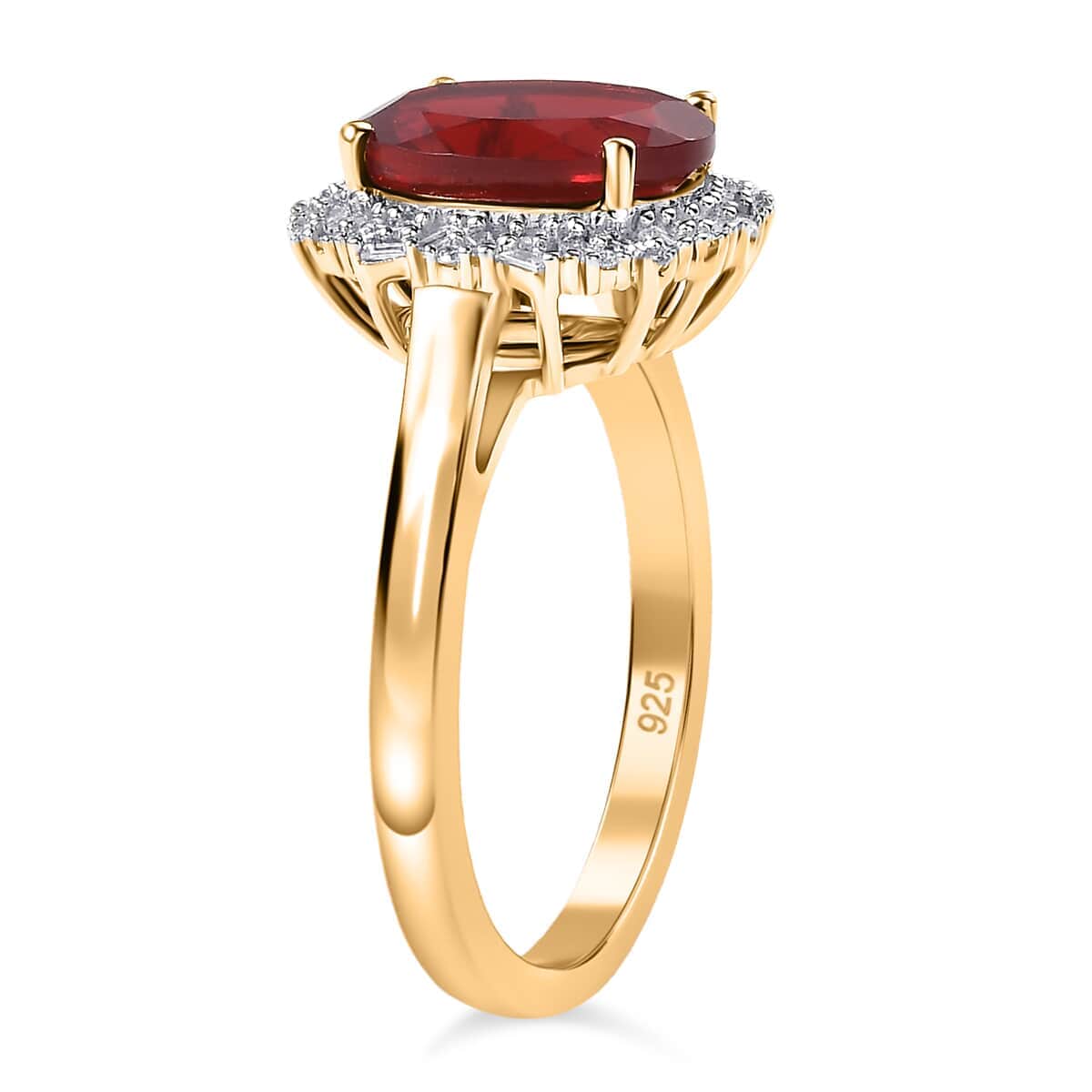 Luxoro Premium Mexican Cherry Fire Opal and I2 Diamond 2.75 ctw Ring in 10K Yellow Gold image number 3