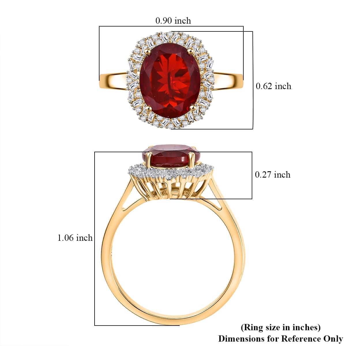 Luxoro Premium Mexican Cherry Fire Opal and G-H I2 Diamond 2.65 ctw Radiant Sunlight Ring in 10K Yellow Gold (Size 10.0) (Del. in 10-12 Days)  image number 5