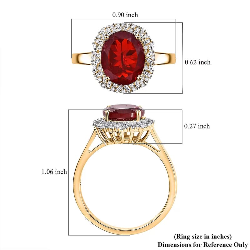 Luxoro Premium Mexican Cherry Fire Opal and G-H I2 Diamond 2.65 ctw Radiant Sunlight Ring in 10K Yellow Gold (Size 10.0)