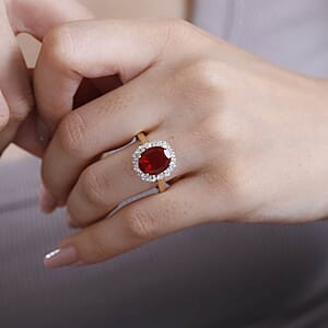 Epic Deal Luxoro 10K Yellow Gold Premium Mexican Cherry Fire Opal, Diamond (G-H, I2) (0.25 cts) Halo Ring (Size 11.5) 2.75 ctw