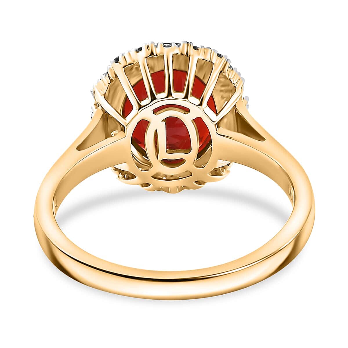 Epic Deal Luxoro 10K Yellow Gold Premium Mexican Cherry Fire Opal, Diamond (G-H, I2) (0.25 cts) Halo Ring (Size 11.5) 2.75 ctw image number 4