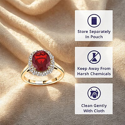 Epic Deal Luxoro 10K Yellow Gold Premium Mexican Cherry Fire Opal, Diamond (G-H, I2) (0.25 cts) Halo Ring (Size 12.0) 2.75 ctw