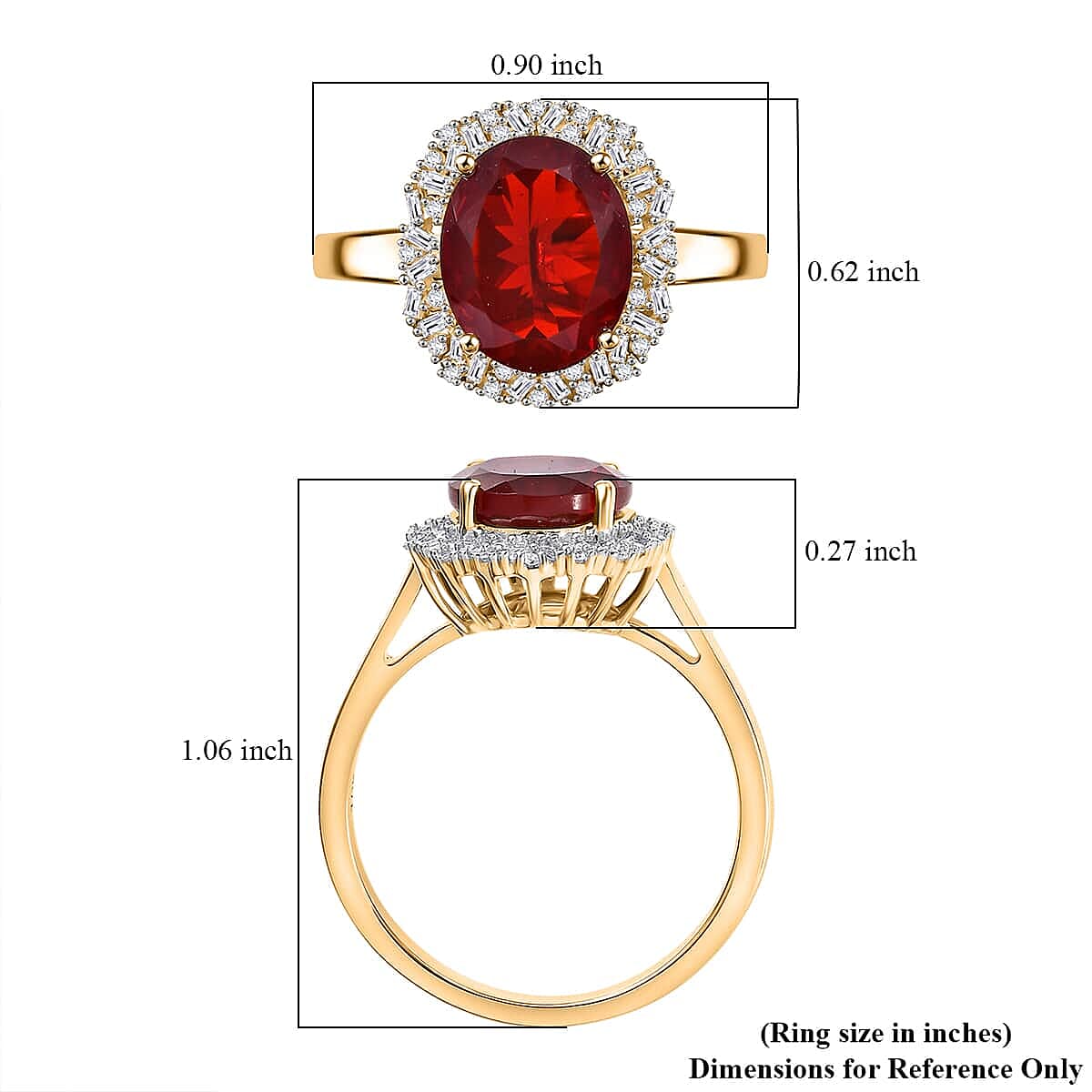 Epic Deal Luxoro 10K Yellow Gold Premium Mexican Cherry Fire Opal, Diamond (G-H, I2) (0.25 cts) Halo Ring (Size 12.0) 2.75 ctw image number 5