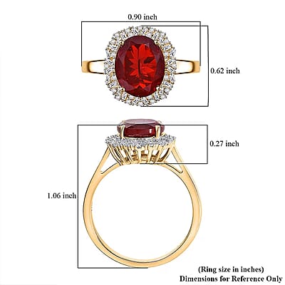 Epic Deal Luxoro 10K Yellow Gold Premium Mexican Cherry Fire Opal, Diamond (G-H, I2) (0.25 cts) Halo Ring (Size 5.0) 2.75 ctw
