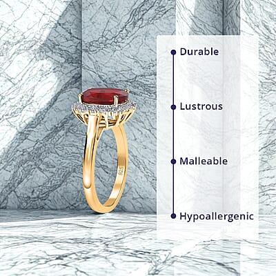 Luxoro Premium Mexican Cherry Fire Opal and G-H I2 Diamond 2.65 ctw Radiant Sunlight Ring in 10K Yellow Gold (Size 7.0)