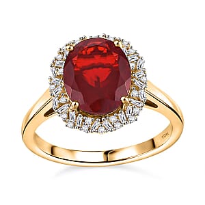 Luxoro Premium Mexican Cherry Fire Opal and G-H I2 Diamond 2.65 ctw Radiant Sunlight Ring in 10K Yellow Gold (Size 9.0)