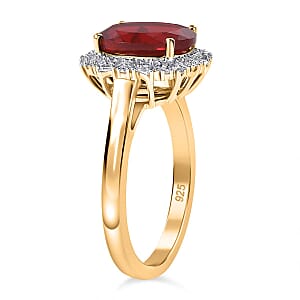 Luxoro Premium Mexican Cherry Fire Opal and G-H I2 Diamond 2.65 ctw Radiant Sunlight Ring in 10K Yellow Gold (Size 9.0)