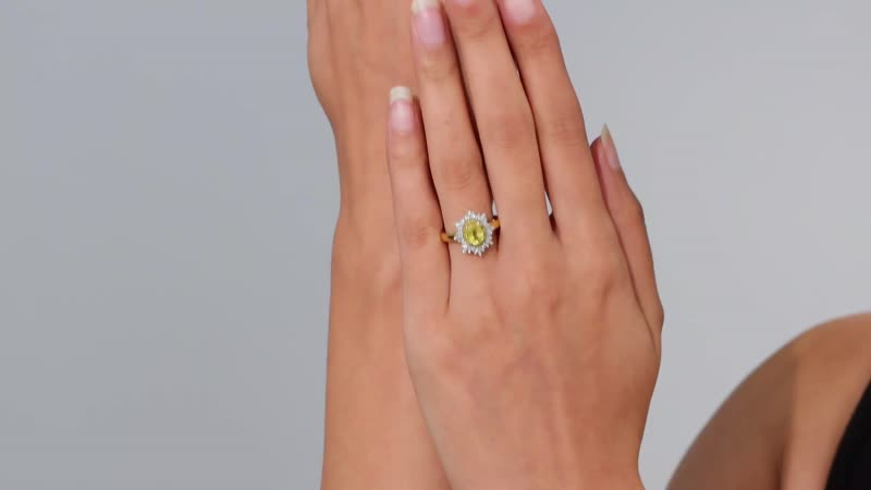 Madagascar Yellow Sapphire, Natural Yellow and White Diamond (I3) (0.33 cts) Sunburst Ring in 18K Vermeil YG Over Sterling Silver (Size 10.0) (Del. in 10-12 Days) 1.40 ctw