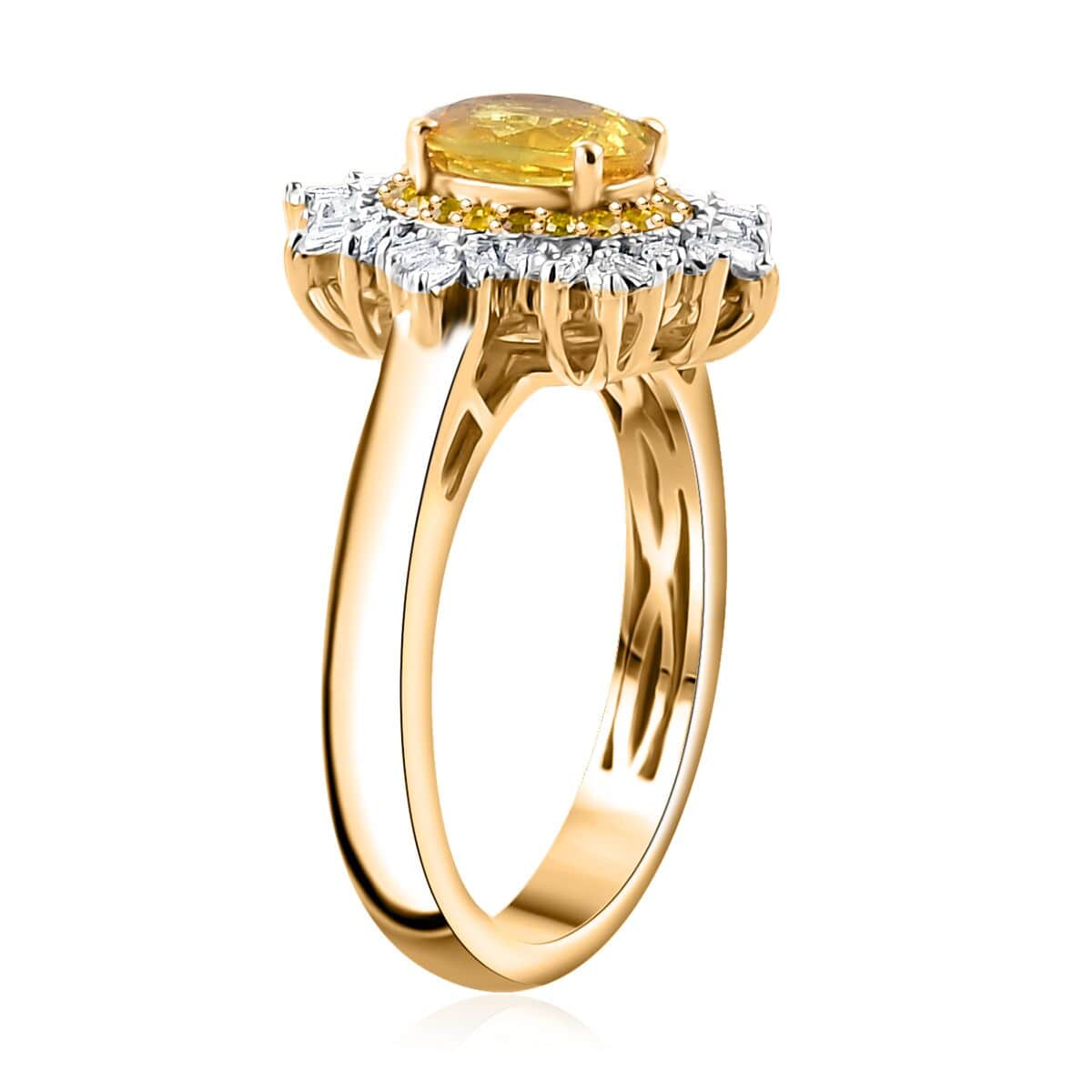 Madagascar Yellow Sapphire, Natural Yellow and White Diamond (I3) (0.33 cts) Sunburst Ring in 18K Vermeil YG Over Sterling Silver (Size 10.0) (Del. in 10-12 Days) 1.40 ctw image number 3