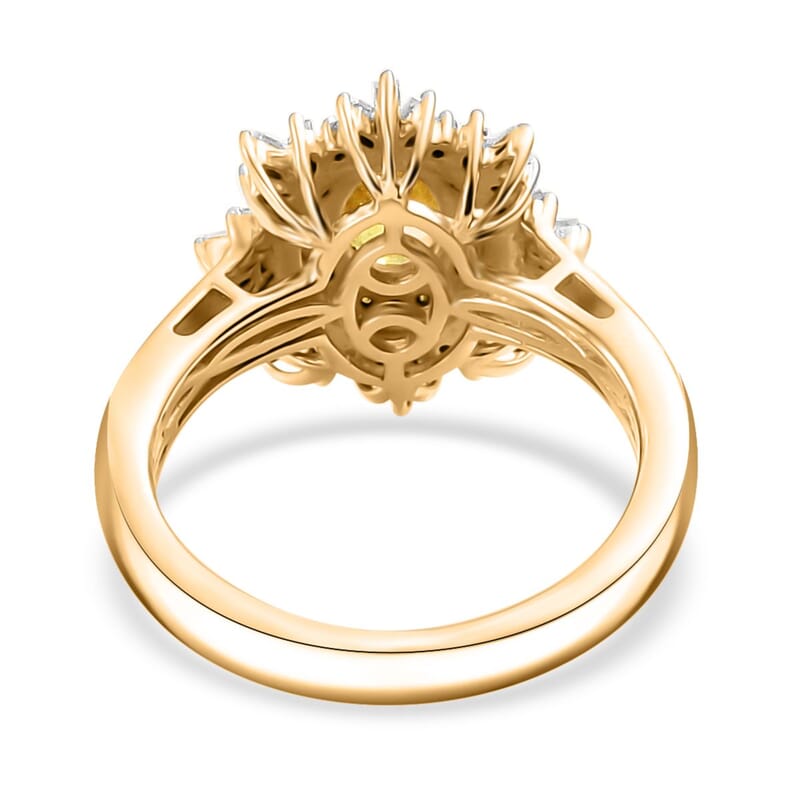 D'Joy Madagascar Yellow Sapphire, I3 Natural Yellow and White Diamond 1.50 ctw Sunburst Ring in 18K Vermeil Yellow Gold Over Sterling Silver (Size 10.0)
