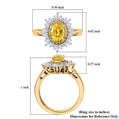 D'Joy Madagascar Yellow Sapphire, I3 Natural Yellow and White Diamond 1.50 ctw Sunburst Ring in 18K Vermeil Yellow Gold Over Sterling Silver (Size 10.0)