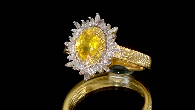 Madagascar Yellow Sapphire, Natural Yellow and White Diamond (I3) (0.33 cts) Sunburst Ring in 18K Vermeil YG Over Sterling Silver (Size 10.0) (Del. in 10-12 Days) 1.40 ctw