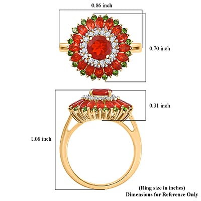 Mexican Cherry Fire Opal and Multi Gemstone 2.15 ctw Scarlet Dahlia Ring in 18K Vermeil Yellow Gold Over Sterling Silver (Size 10.0)