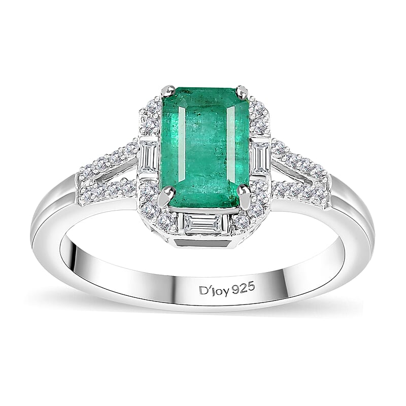 Kagem Zambian Emerald and Moissanite 1.20 ctw Embrace Ring in Rhodium Over Sterling Silver (Size 10.0)