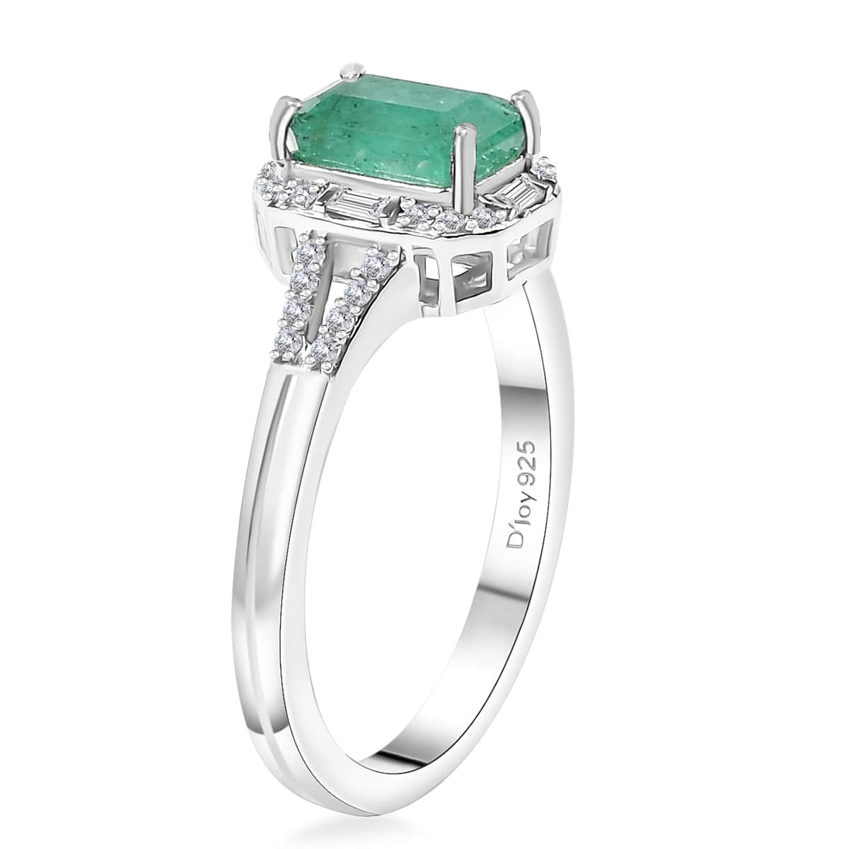 Kagem Zambian Emerald, Moissanite Embrace Ring in Rhodium Over Sterling Silver (Size 10.0) 1.20 ctw image number 3