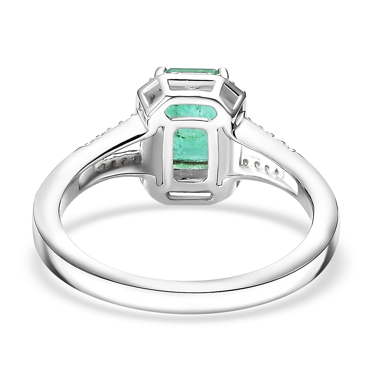Kagem Zambian Emerald and Moissanite 1.20 ctw Embrace Ring in Rhodium Over Sterling Silver (Size 10.0)