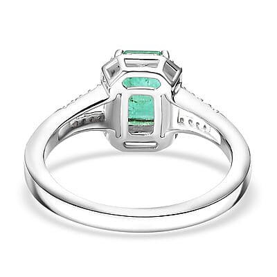 Kagem Zambian Emerald and Moissanite 1.20 ctw Embrace Ring in Rhodium Over Sterling Silver (Size 10.0)