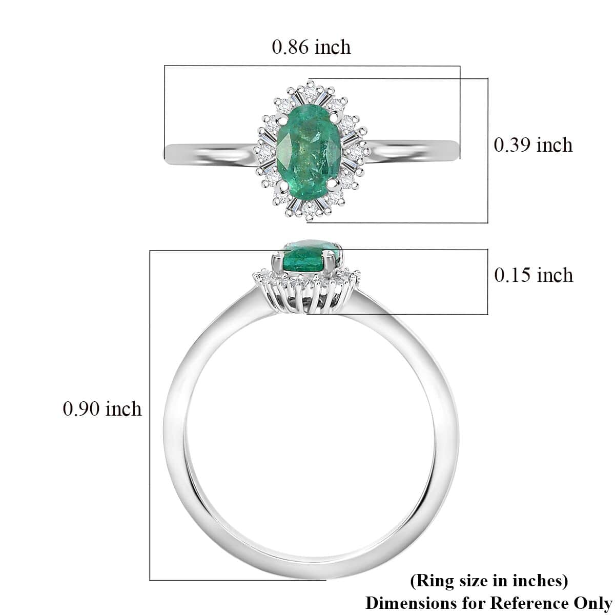 Kagem Zambian Emerald, Diamond Sunburst Ring in Rhodium Over Sterling Silver (Size 10.0) 0.50 ctw image number 5