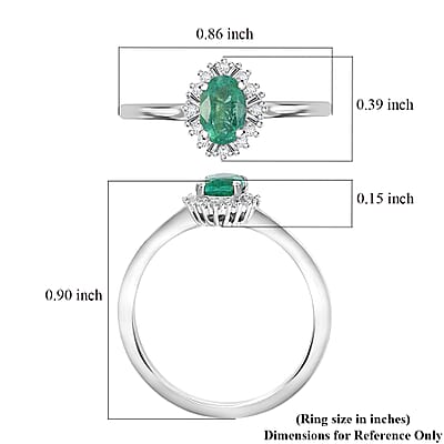 Kagem Zambian Emerald and Diamond 0.50 ctw Sunburst Ring in Rhodium Over Sterling Silver (Size 10.0)