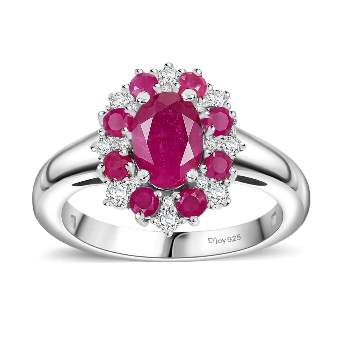 Premium Montepuez Ruby, Moissanite Floral Ring in Rhodium Over Sterling Silver (Size 10.0) 1.65 ctw image number 0