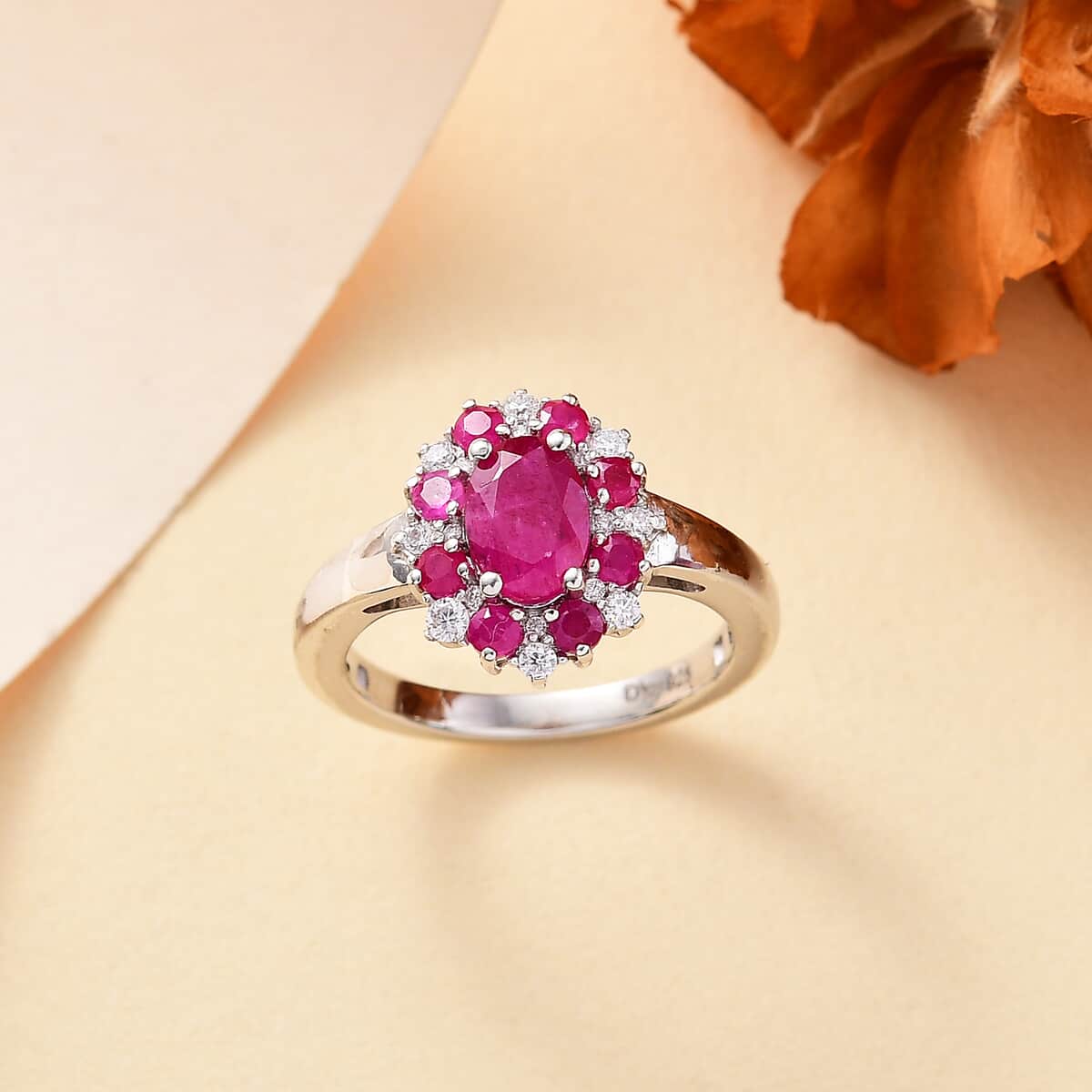 Premium Montepuez Ruby and Moissanite 1.65 ctw Art & Deco Ring in Rhodium Over Sterling Silver (Size 10.0) image number 1