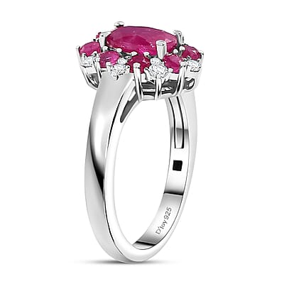 Premium Montepuez Ruby and Moissanite 1.65 ctw Art & Deco Ring in Rhodium Over Sterling Silver (Size 10.0)