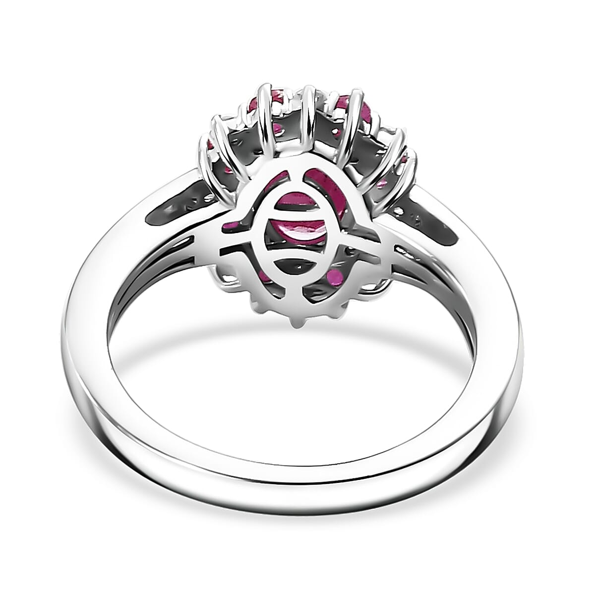 Premium Montepuez Ruby and Moissanite 1.65 ctw Art & Deco Ring in Rhodium Over Sterling Silver (Size 10.0)