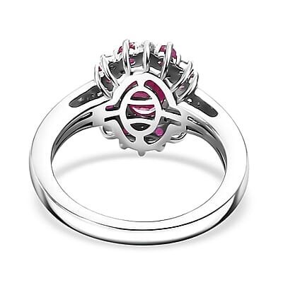 Premium Montepuez Ruby and Moissanite 1.65 ctw Art & Deco Ring in Rhodium Over Sterling Silver (Size 10.0)