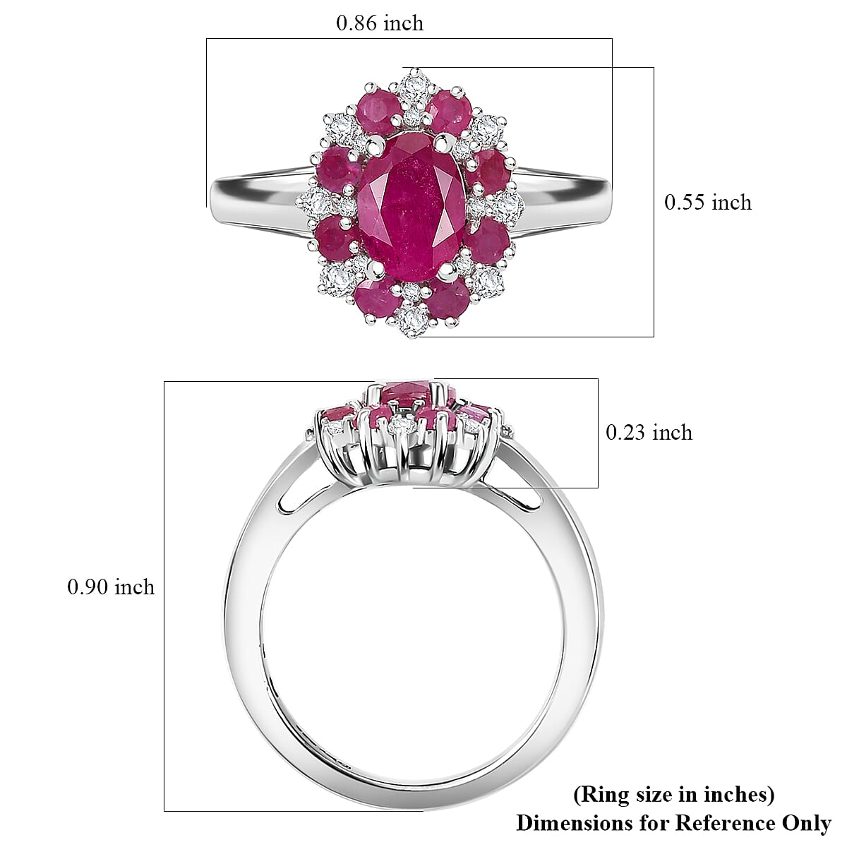 Premium Montepuez Ruby and Moissanite 1.65 ctw Art & Deco Ring in Rhodium Over Sterling Silver (Size 10.0)